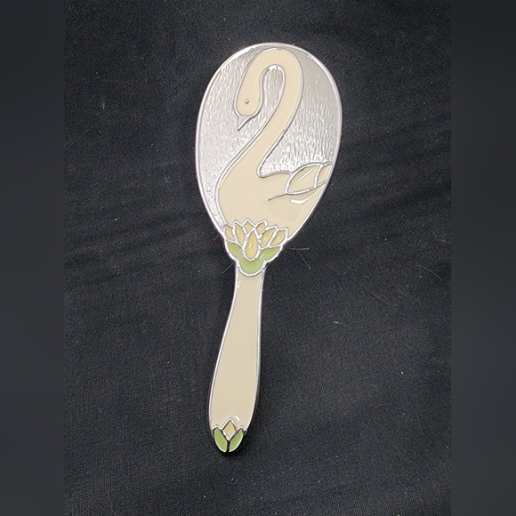 Silver Plated W. Enamel Keepsake Swan And Lotus Baby Hair Brush for Toddler Girl - Picture 4 of 7